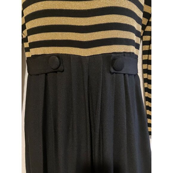 Vintage Jumpsuit 10 Gold Lamé Striped Belted Wide Leg Nautical Party Cocktail - Picture 3 of 13